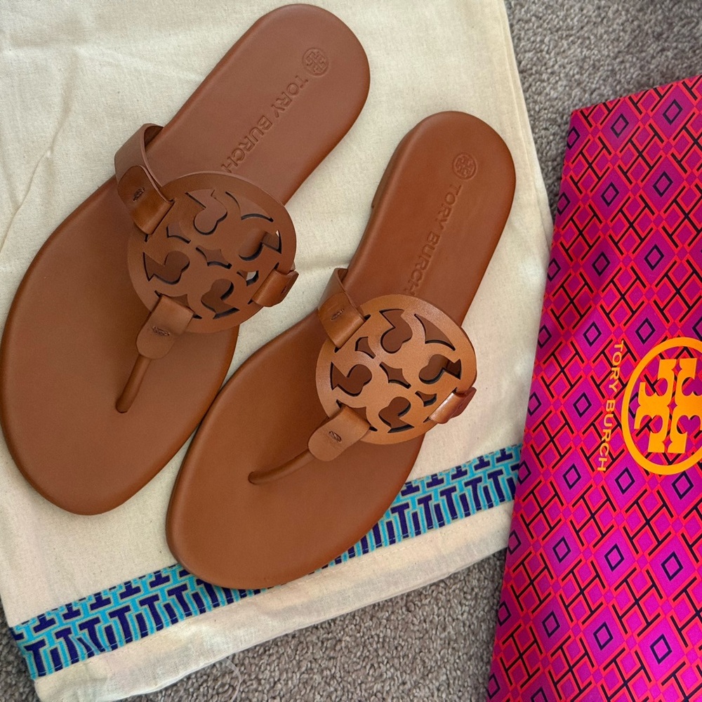 New tory burch miller calf leather sandals in Millie/ bourbon color - Picture 7 of 9